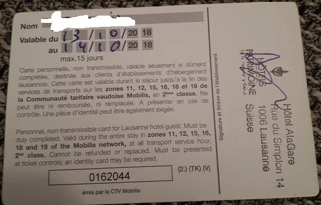 Carte de transport Lausanne gratuite pour 2 jours